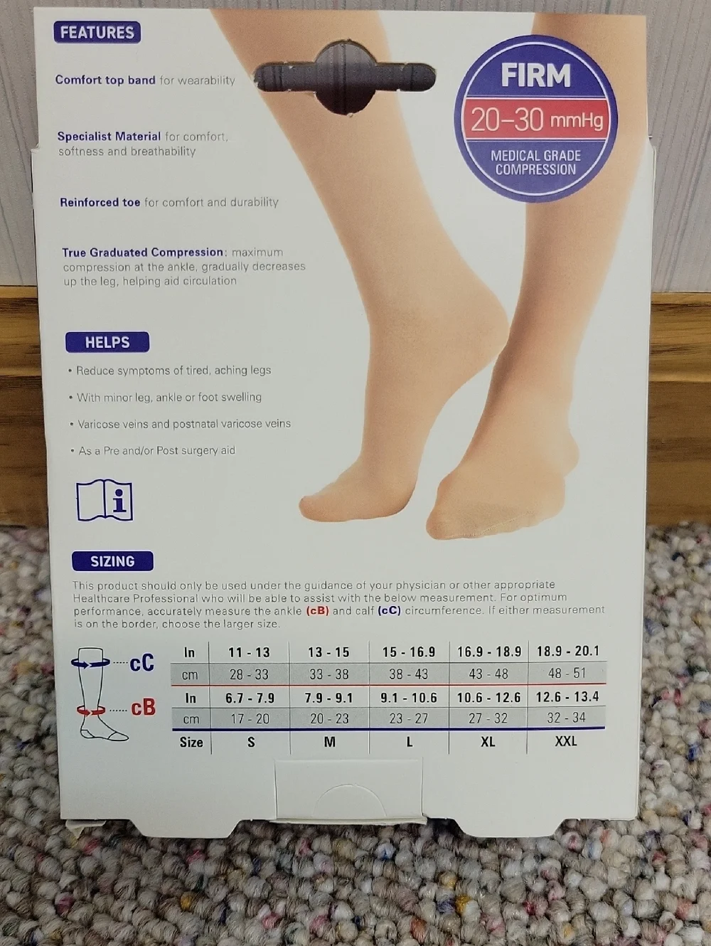 Knee High Therapeutic Socks - Beige (Firm 20-30 mmHg) Medium New Compression